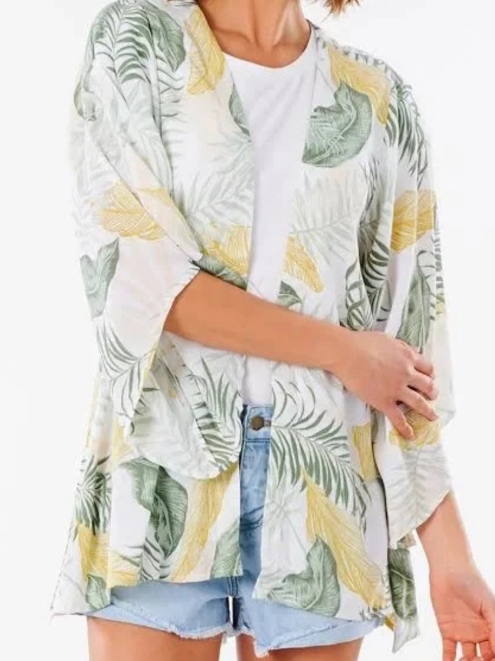 Rip Curl white palm print kimono open from relaxed fit coverup